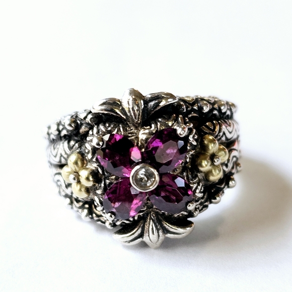 Barbara Bixby Jewelry - Barbara Bixby Rhodolite Garnet & White Sapphire Ring, Silver & 18k Gold Size 6!